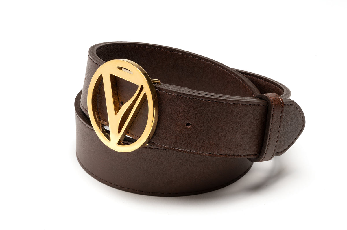 SV Vegan Belt - Chocolate with Shiny Gold Buckle – Seventh Vegan