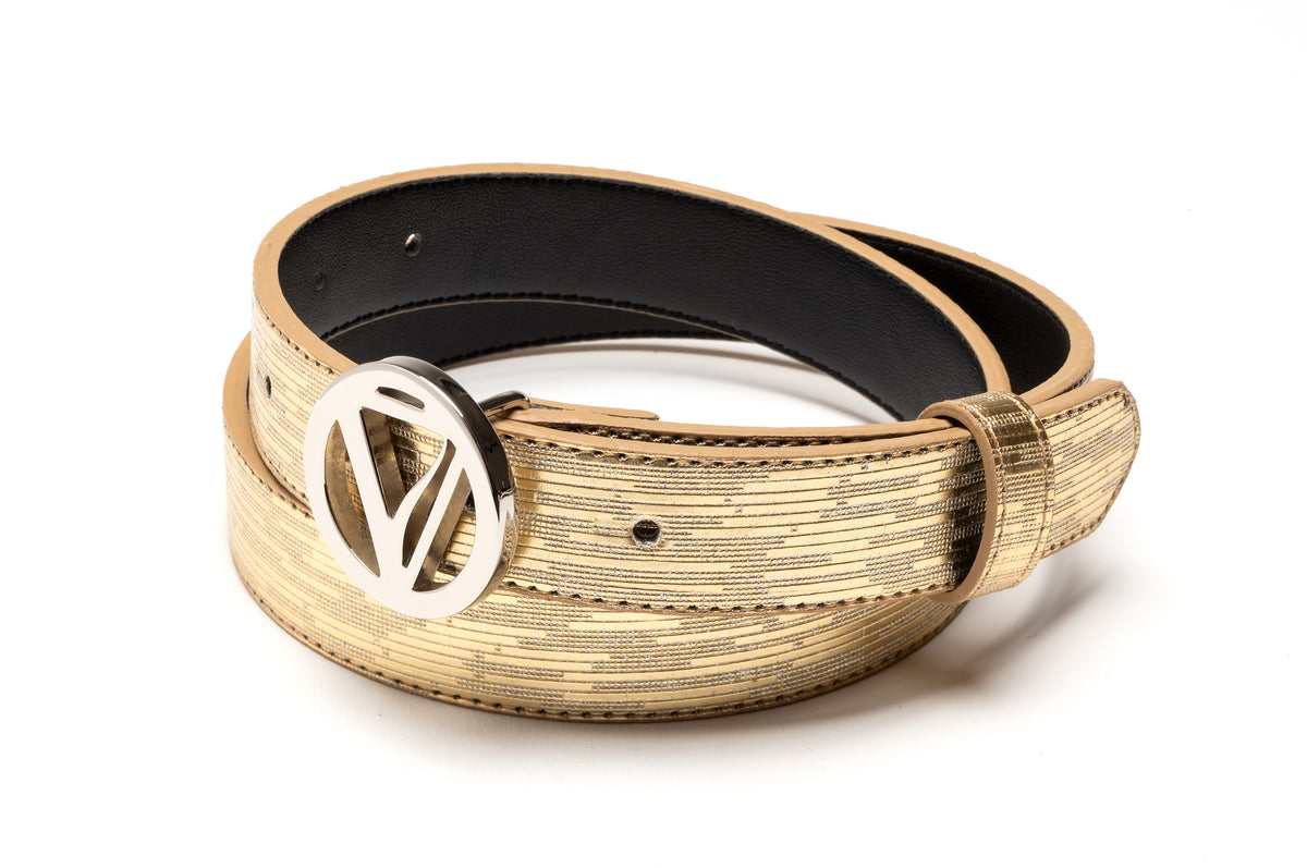 Female SV Vegan Belt - Metallic Textured Gold with Shiny 