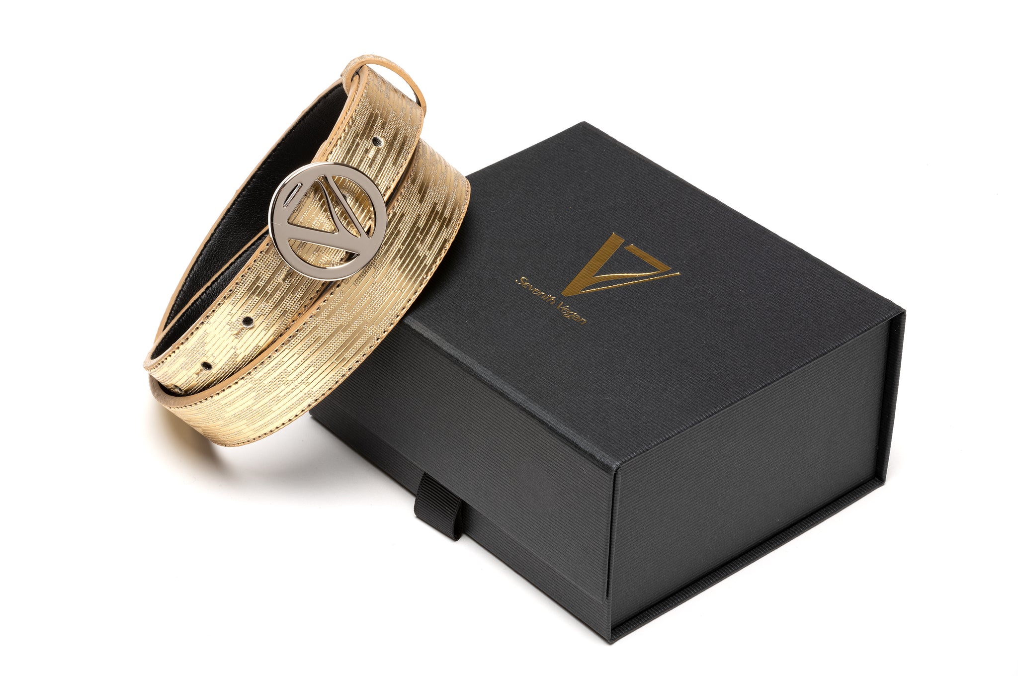 Female SV Vegan Belt - Metallic Textured Gold with Shiny Silver